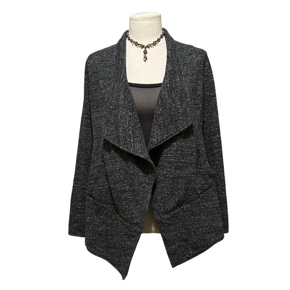 Eileen Fisher Stand Clear Drape Front Jacket – Gray Terrazzo Knit, Size M